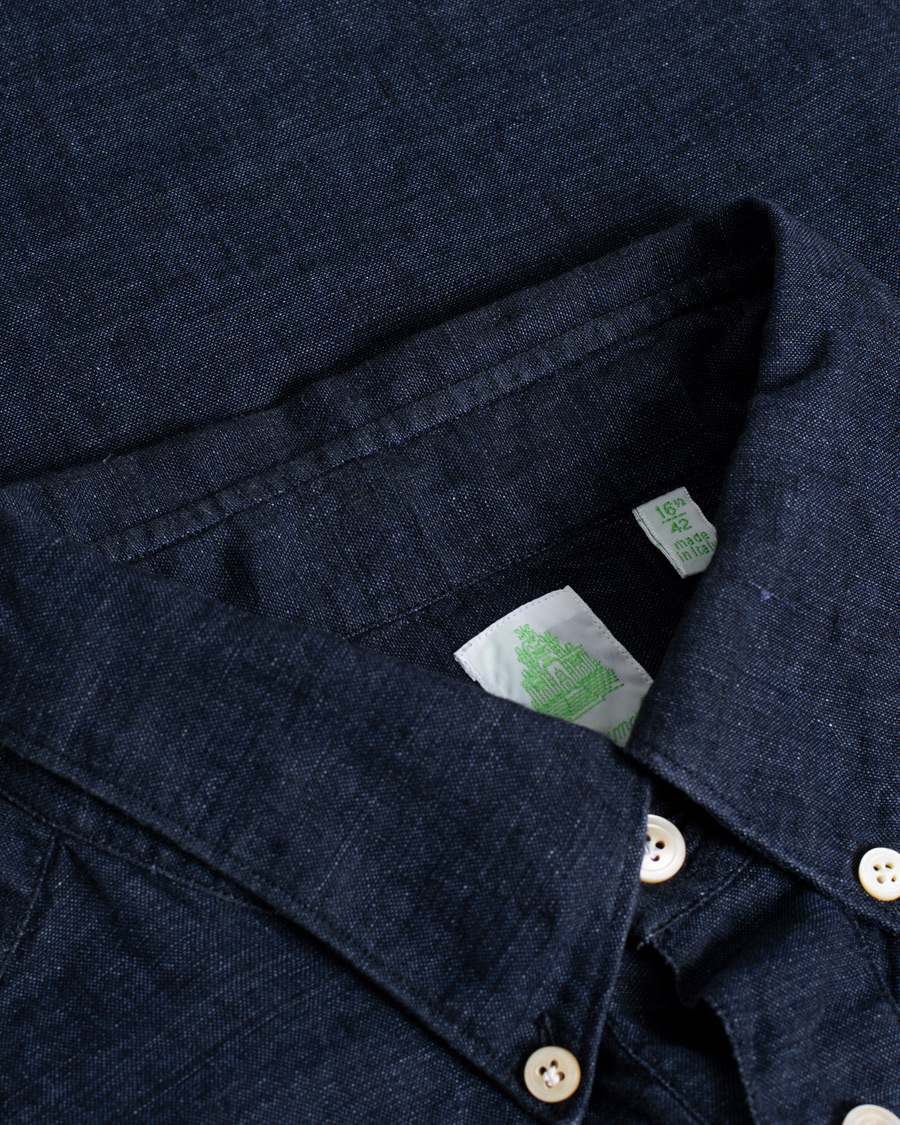 Uomini | Finamore Napoli Miami Popover Linen Shirt Navy | Pre-owned | Finamore Napoli Miami Popover Linen Shirt Navy