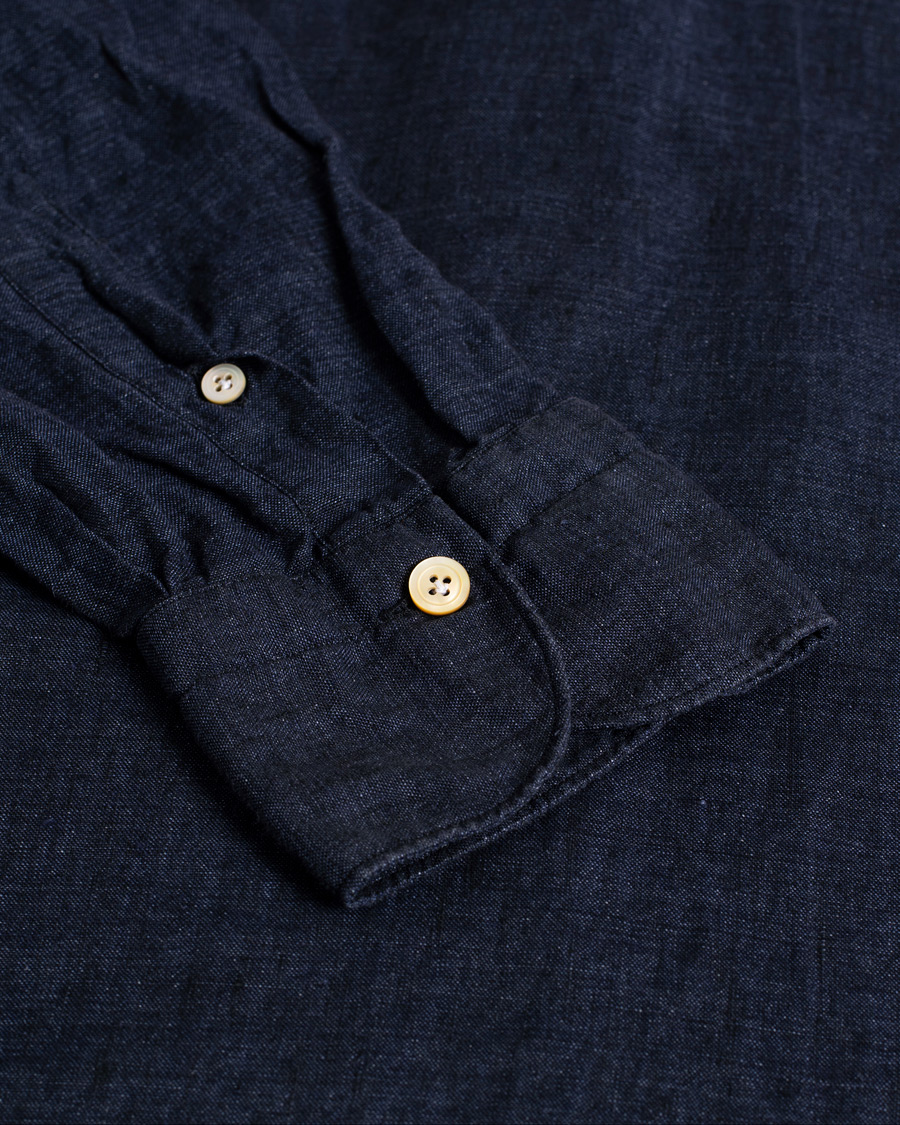 Uomini | Finamore Napoli Miami Popover Linen Shirt Navy | Pre-owned | Finamore Napoli Miami Popover Linen Shirt Navy