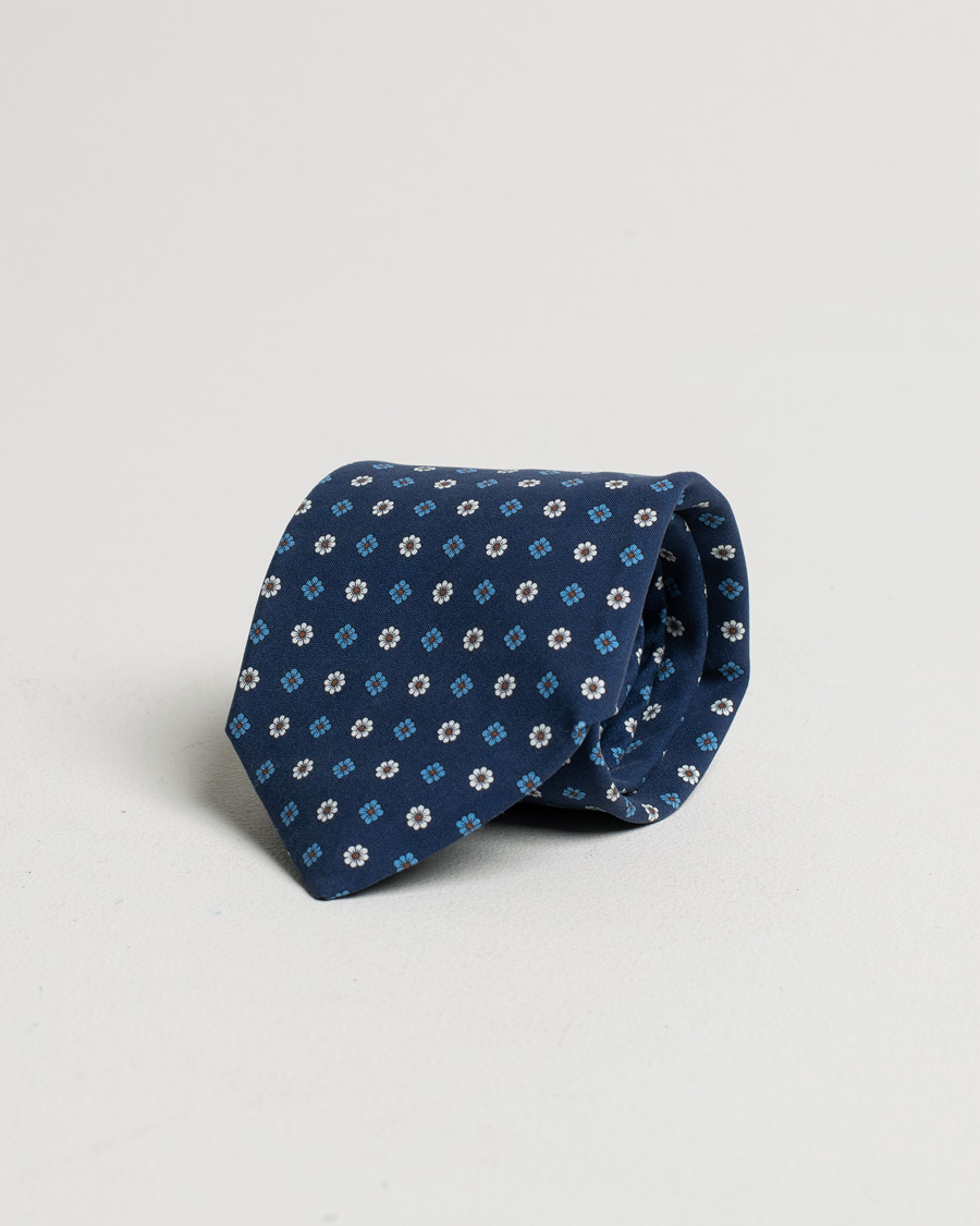 Uomini | Drake's Silk Printed Flower 8 cm Tie Navy | Pre-owned | Drake's Silk Printed Flower 8 cm Tie Navy