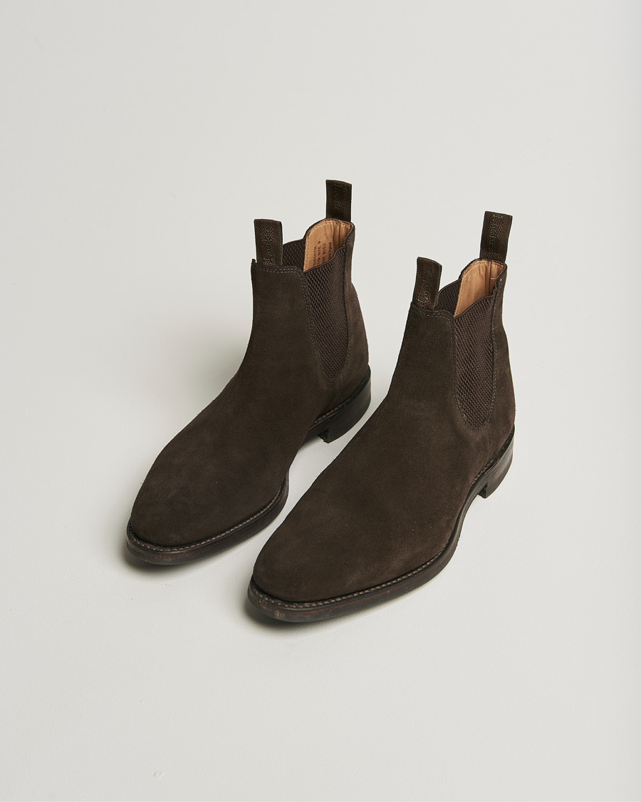 Uomini | Loake 1880 Chatsworth Chelsea Boot Dark Brown Suede | Pre-owned | Loake 1880 Chatsworth Chelsea Boot Dark Brown Suede
