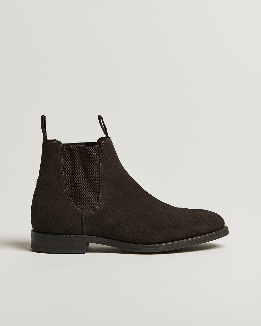 Uomini | Loake 1880 Chatsworth Chelsea Boot Dark Brown Suede | Pre-owned | Loake 1880 Chatsworth Chelsea Boot Dark Brown Suede