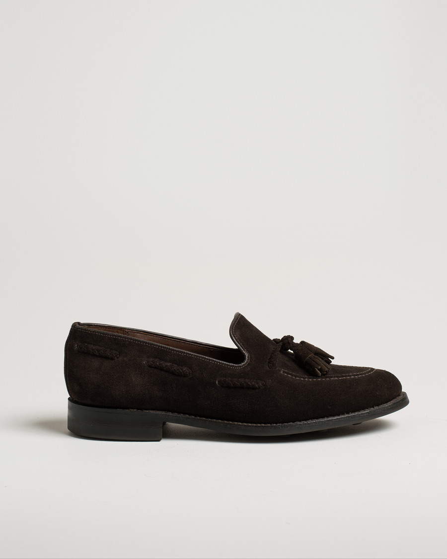 Uomini | Loake 1880 MTO Temple Dainite Loafer Dark Brown Suede | Pre-owned | Loake 1880 MTO Temple Dainite Loafer Dark Brown Suede