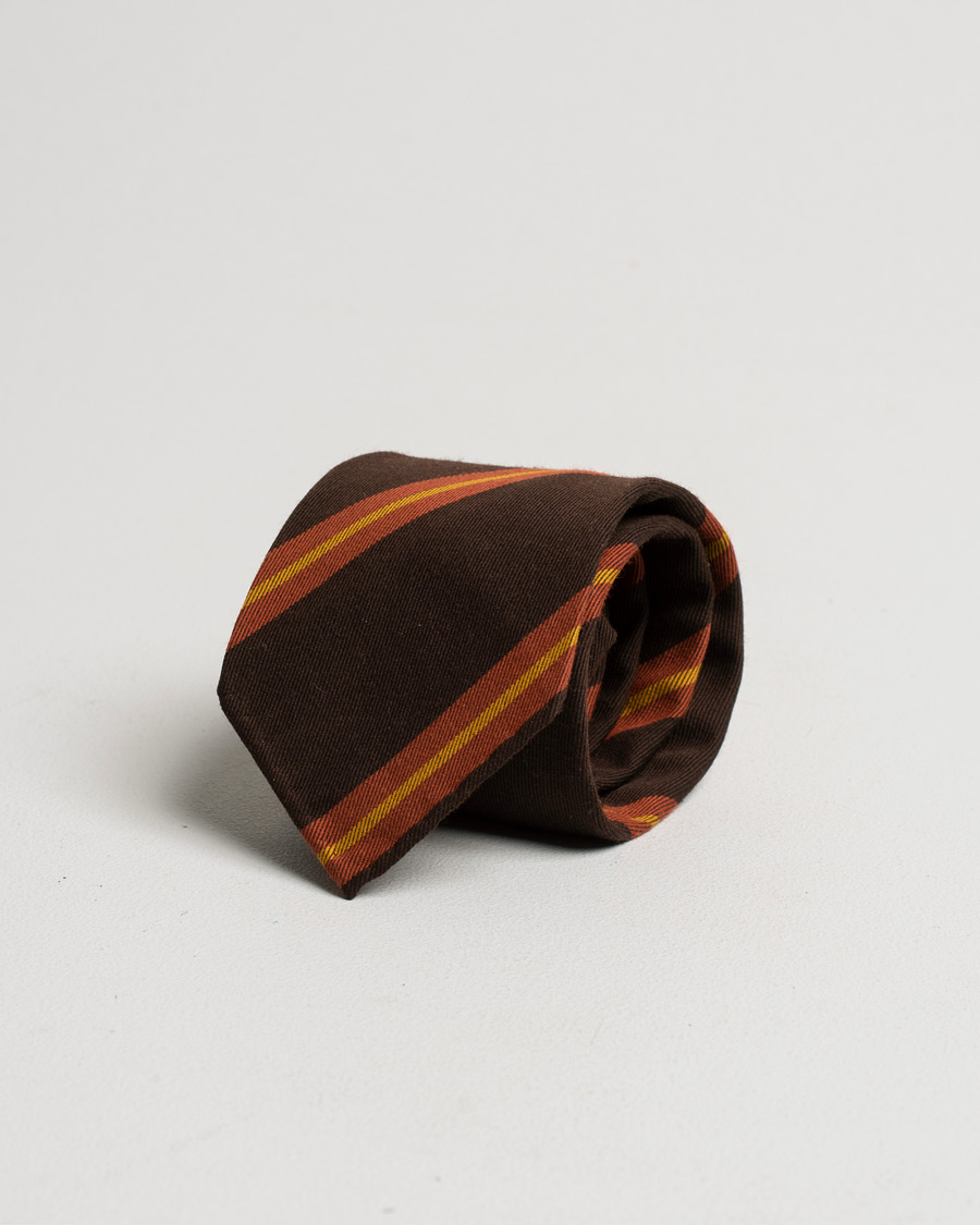 Uomini | Drake's Wool/Cotton Stripe 8 cm Tie Brown | Pre-owned | Drake's Wool/Cotton Stripe 8 cm Tie Brown