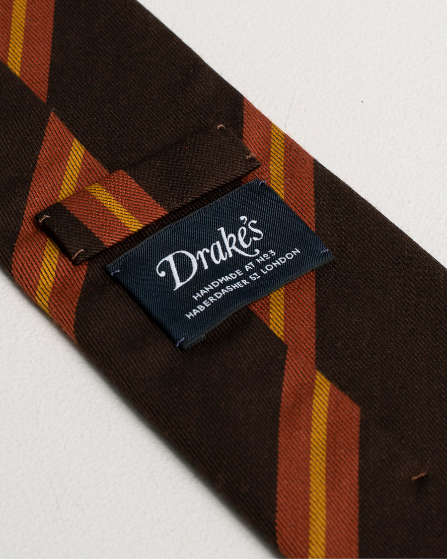 Uomini | Drake's Wool/Cotton Stripe 8 cm Tie Brown | Pre-owned | Drake's Wool/Cotton Stripe 8 cm Tie Brown
