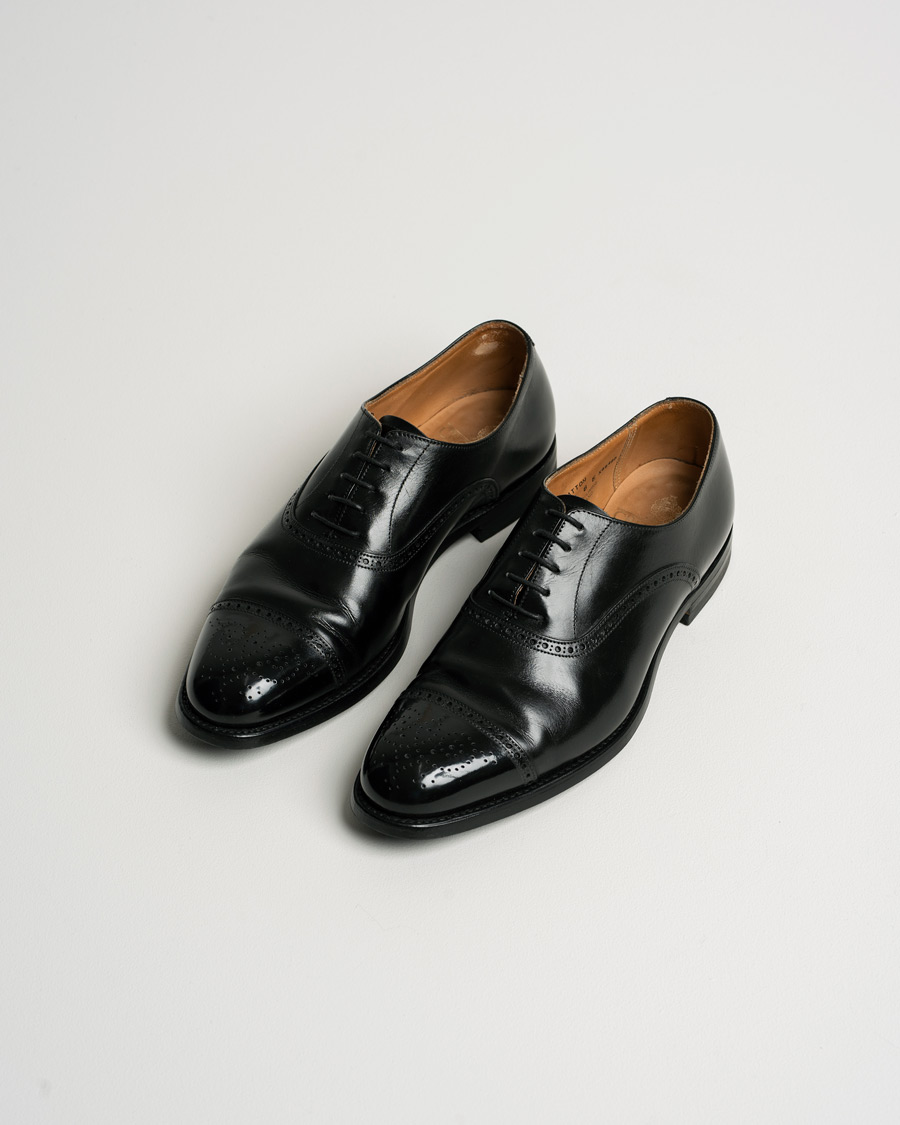 Uomini | Crockett & Jones Hatton Brogue City Sole Black Calf | Pre-owned | Crockett & Jones Hatton Brogue City Sole Black Calf