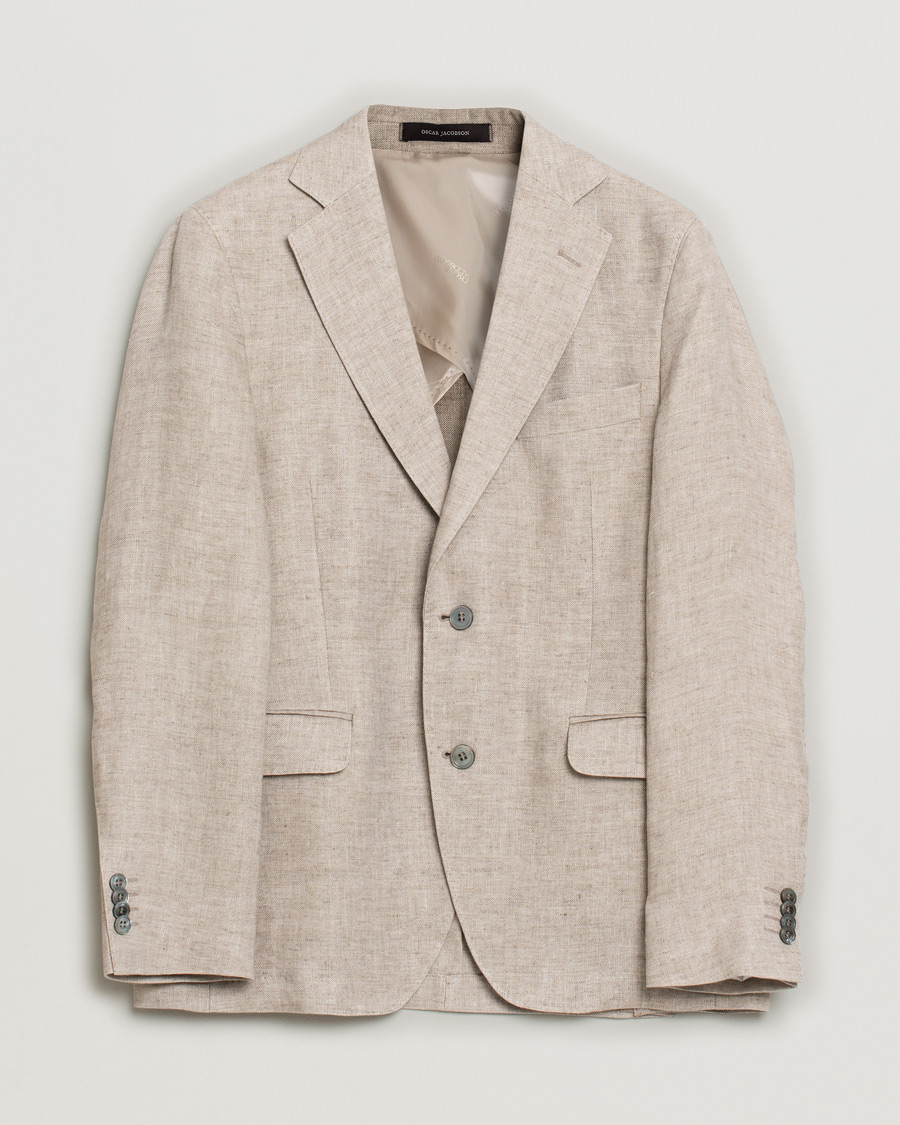 Uomini | Oscar Jacobson Egel Linen Blazer Beige | Pre-owned | Oscar Jacobson Egel Linen Blazer Beige