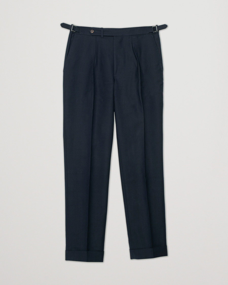 Uomini | Berg&Berg Arnold Pleated Side Adjuster Wool Trousers Navy 48 | Pre-owned | Berg&Berg Arnold Pleated Side Adjuster Wool Trousers Navy 48