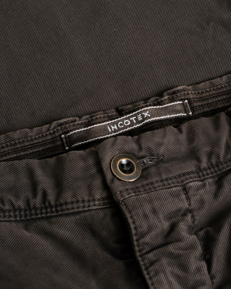 Uomini | Incotex Slim Fit Garment Dyed Washed Slacks Dark Brown | Pre-owned | Incotex Slim Fit Garment Dyed Washed Slacks Dark Brown