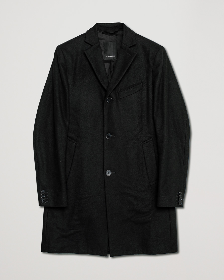 Uomini | J.Lindeberg Wolger Compact Melton Coat Black 46 | Pre-owned | J.Lindeberg Wolger Compact Melton Coat Black 46