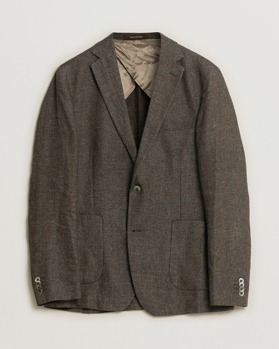 Uomini | Oscar Jacobson Einar Linen/Wool Patch Pocket Blazer Brown 52 | Pre-owned | Oscar Jacobson Einar Linen/Wool Patch Pocket Blazer Brown 52