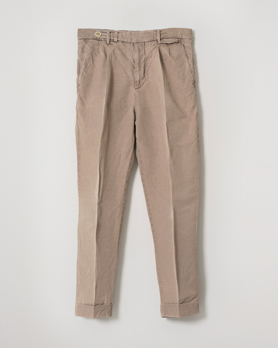 Uomini | Brunello Cucinelli Slim Fit Cotton/linen Pleated Trousers Brown | Pre-owned | Brunello Cucinelli Slim Fit Cotton/linen Pleated Trousers Brown
