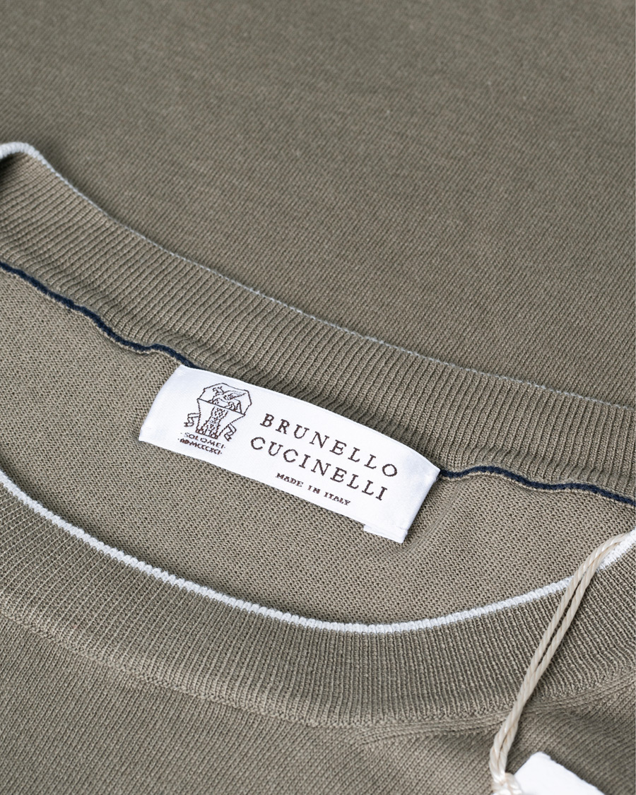 Uomini | Brunello Cucinelli Crew Neck Cotton Contrast Pullover Olive Green | Pre-owned | Brunello Cucinelli Crew Neck Cotton Contrast Pullover Olive Green