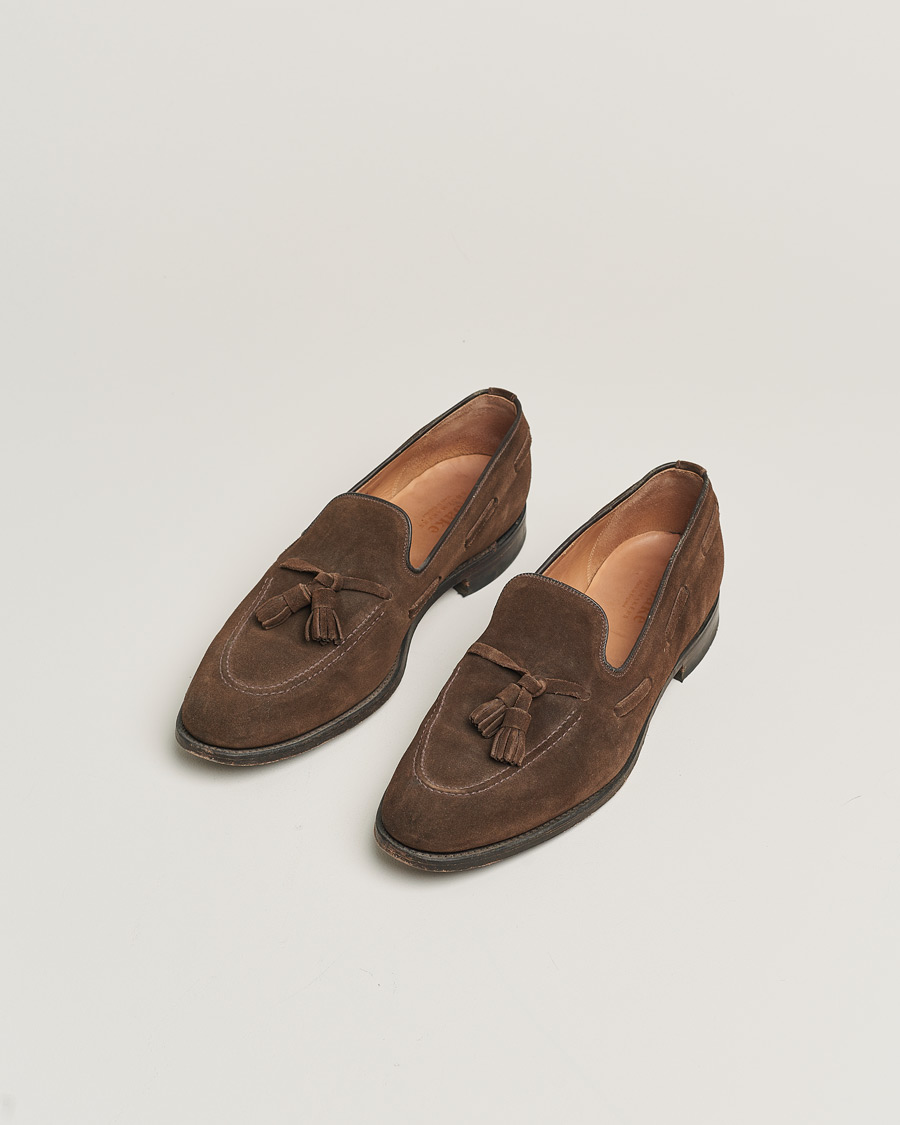 Uomini | Loake 1880 Lincoln Tassel Loafer Brown Suede UK10,5 - EU44,5 | Pre-owned | Loake 1880 Lincoln Tassel Loafer Brown Suede UK10,5 - EU44,5