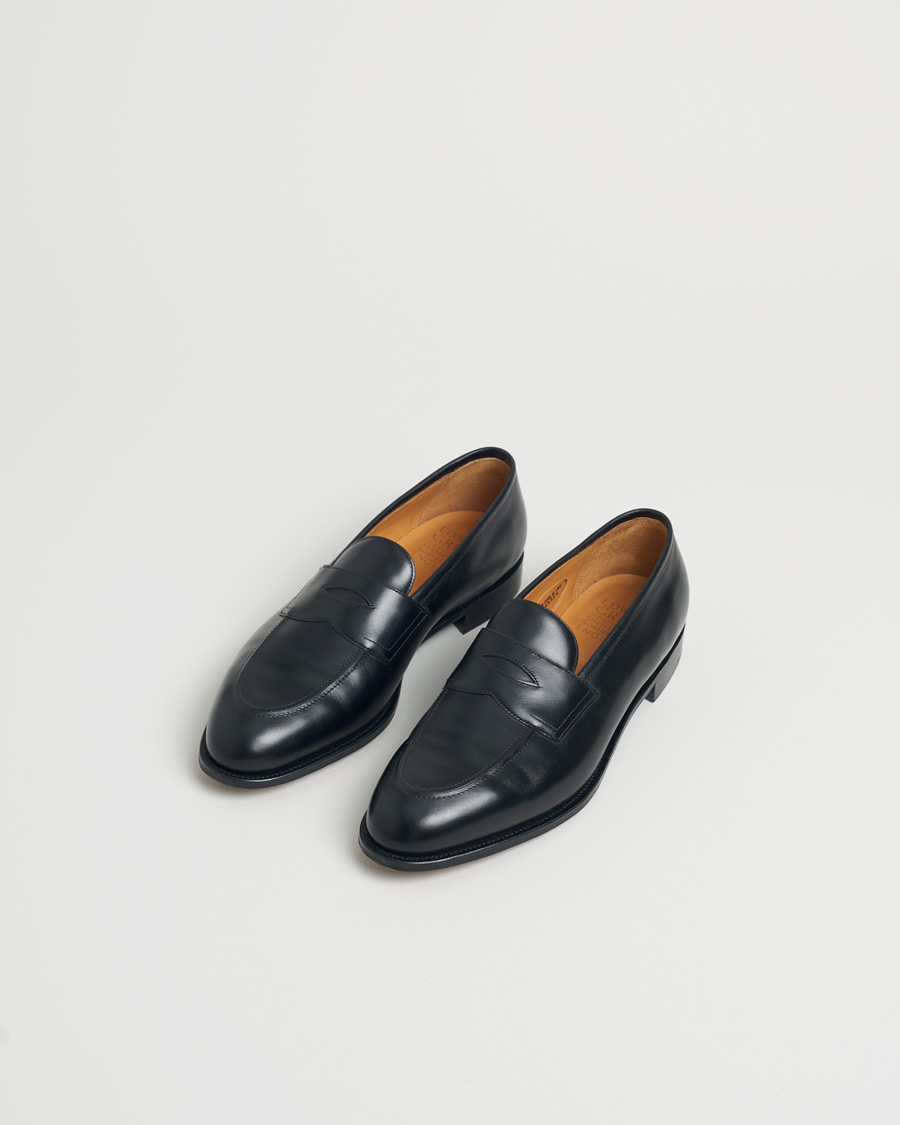 Uomini | Edward Green Piccadilly Penny Loafer Black Calf | Pre-owned | Edward Green Piccadilly Penny Loafer Black Calf