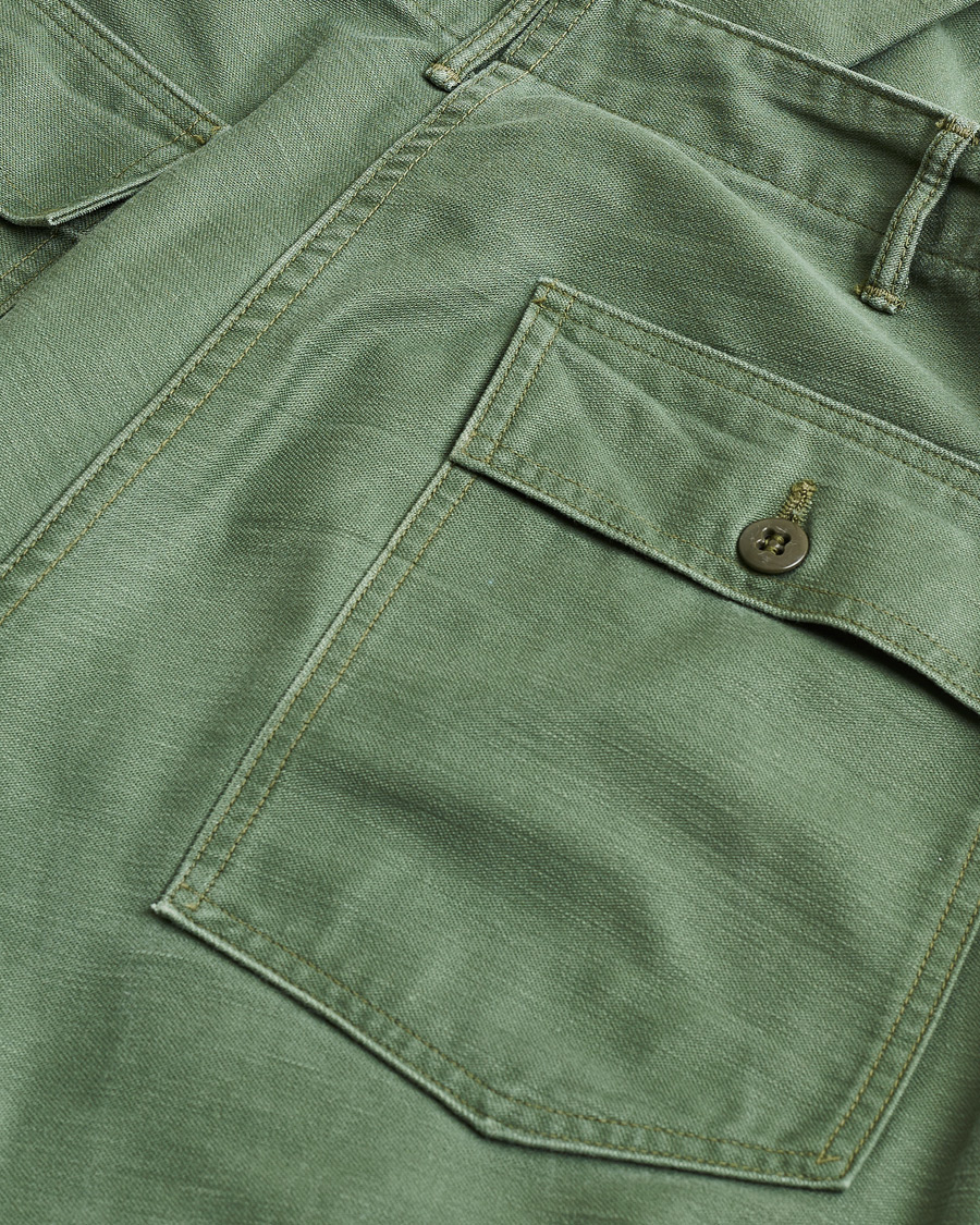 Uomini | orSlow Slim Fit Original Sateen Fatigue Pants Green M | Pre-owned | orSlow Slim Fit Original Sateen Fatigue Pants Green M