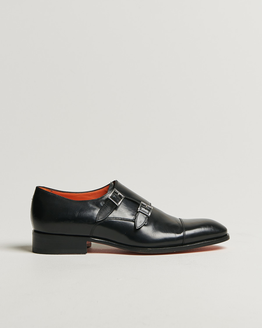 Uomini | Santoni Blake Double Monk Black Calf | Pre-owned | Santoni Blake Double Monk Black Calf