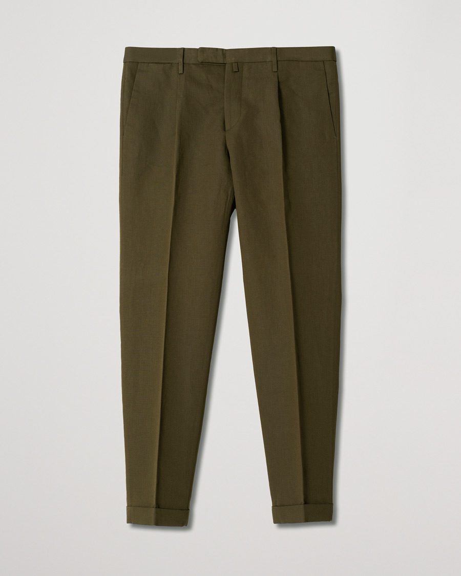 Uomini | Pantaloni | Pre-owned | Briglia 1949 Easy Fit Pleated Linen/Cotton Trousers Olive
