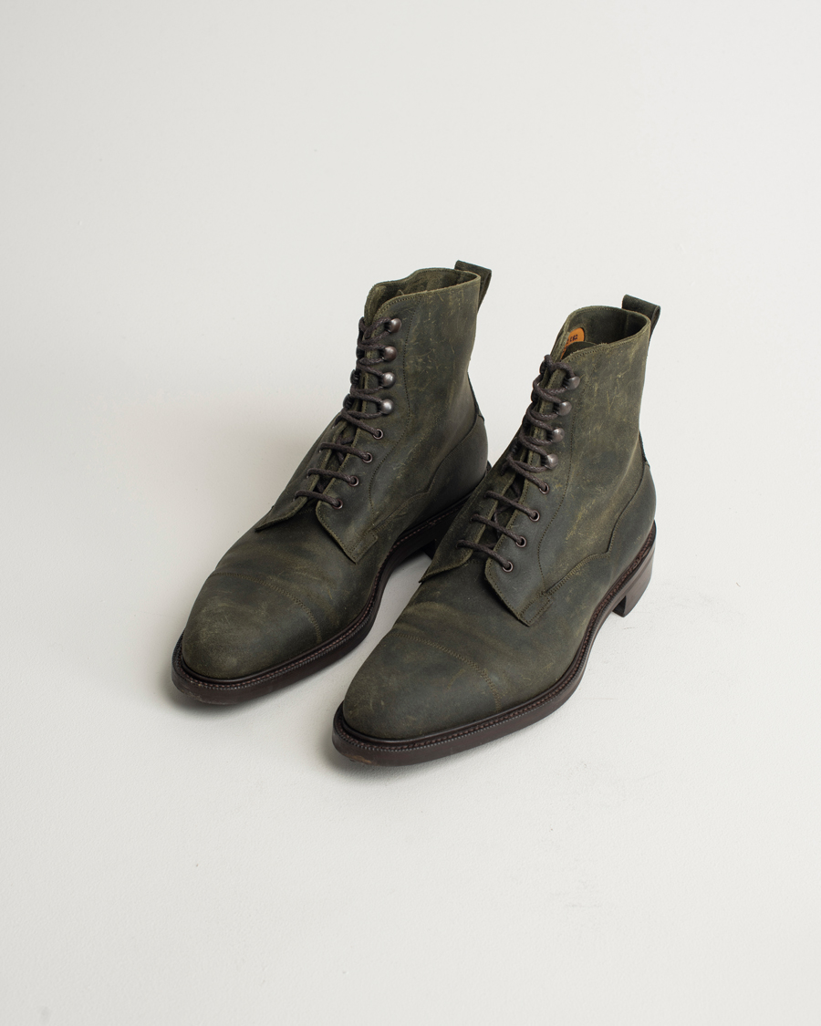 Uomini | Edward Green Galway Dainite Boot Khaki Waxed Suede | Pre-owned | Edward Green Galway Dainite Boot Khaki Waxed Suede