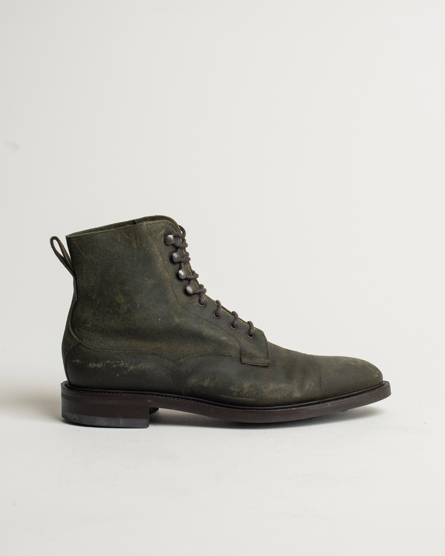 Uomini | Edward Green Galway Dainite Boot Khaki Waxed Suede | Pre-owned | Edward Green Galway Dainite Boot Khaki Waxed Suede