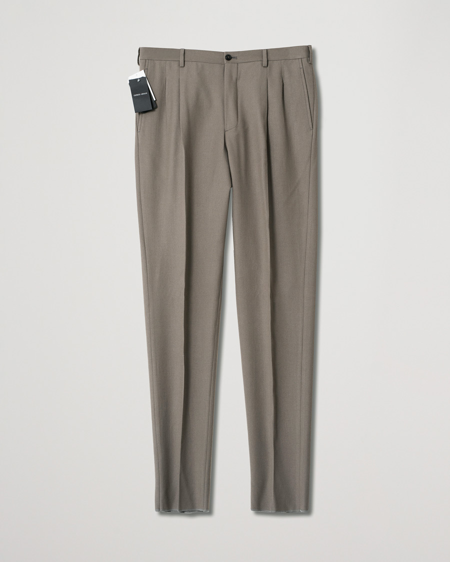 Uomini | Pantaloni | Pre-owned | Giorgio Armani Tapered Wool Flannel Trousers Light Grey