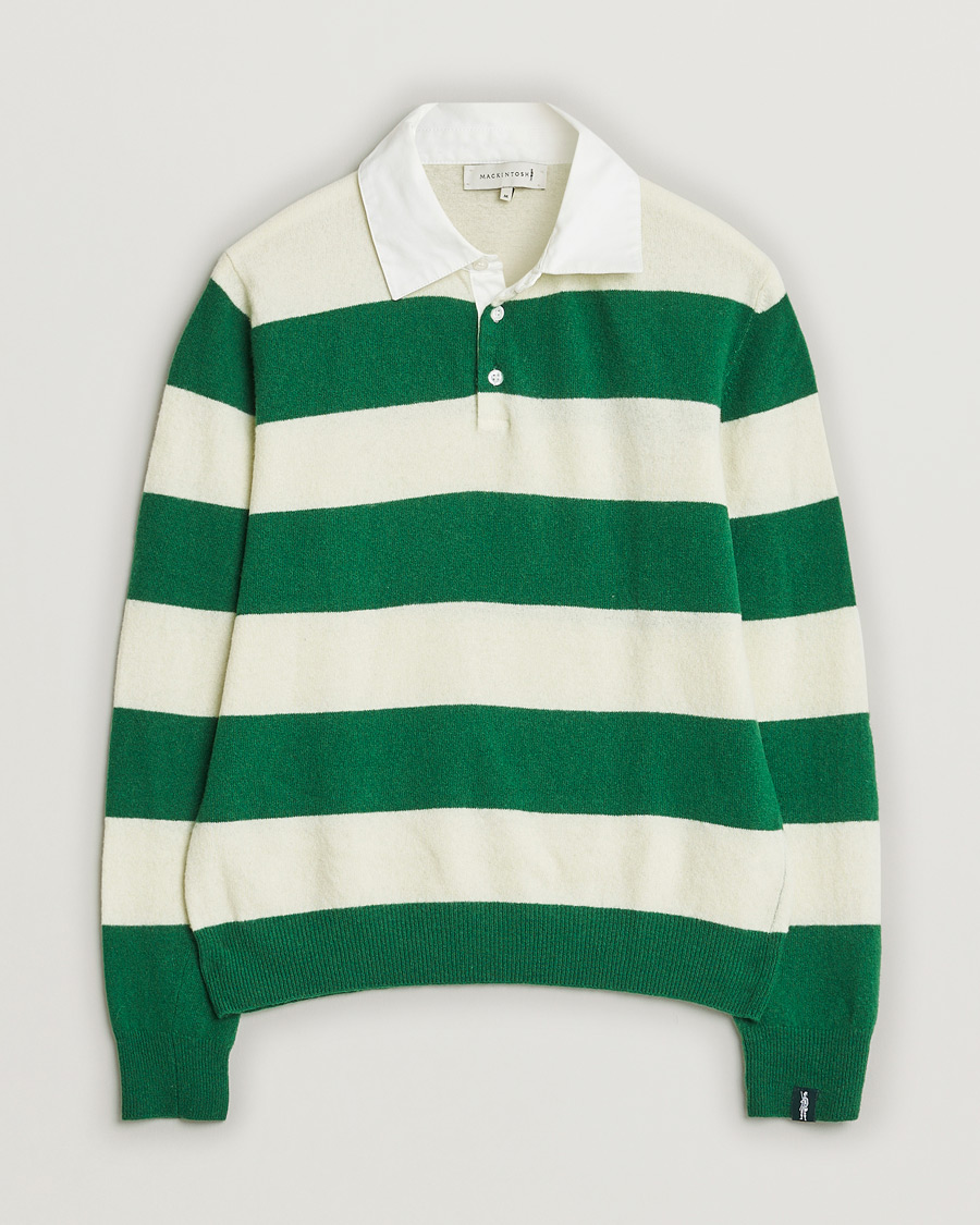 Uomini | Mackintosh Knitted Wool Rugby Sweater Green/White | Pre-owned | Mackintosh Knitted Wool Rugby Sweater Green/White