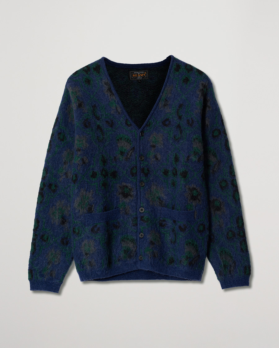 Uomini | Maglieria | Pre-owned | BEAMS PLUS Botanical Jacquard Cardigan Navy