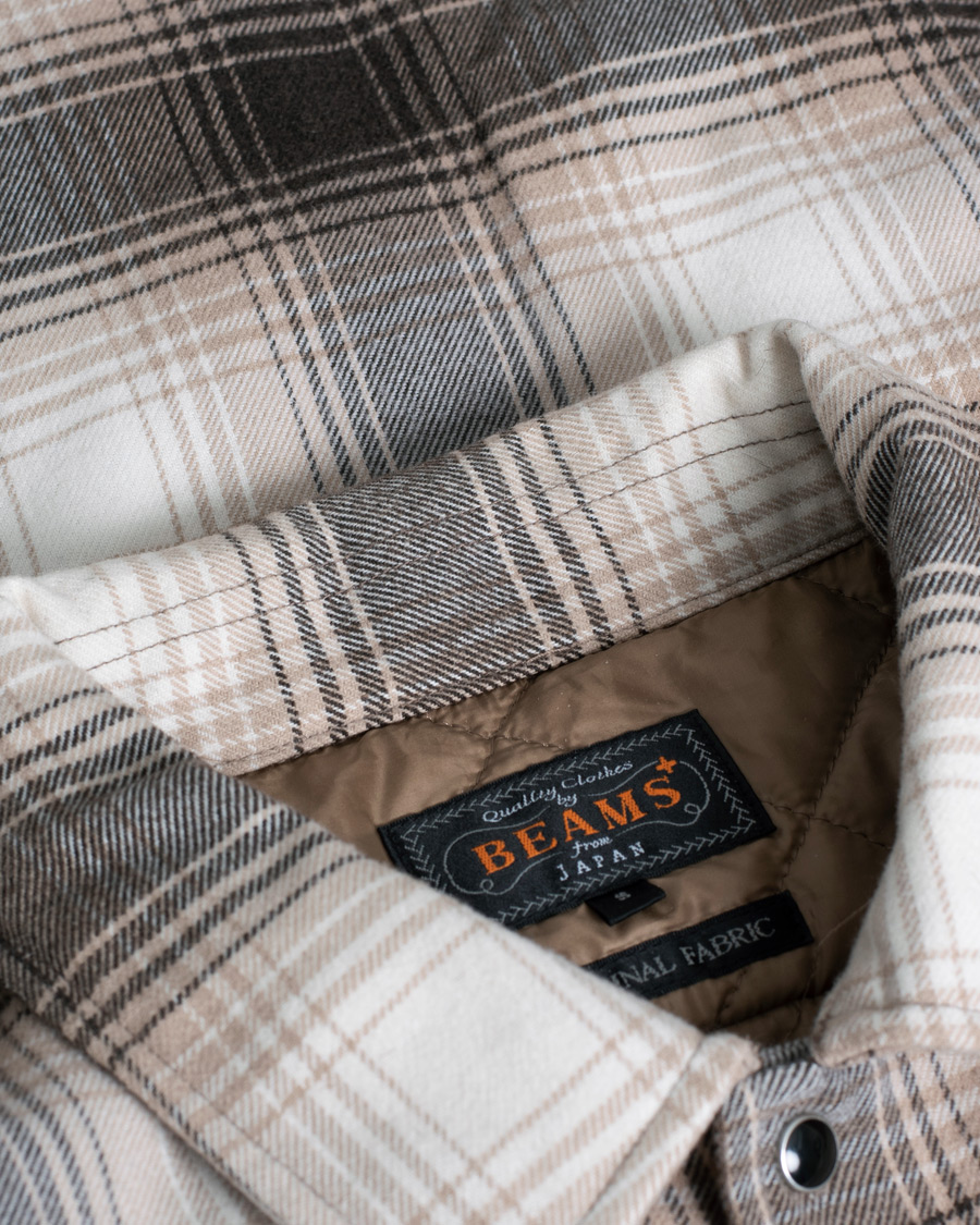 Uomini | Giacche | Pre-owned | BEAMS PLUS Quilted Open Collar Jacket Brown Check