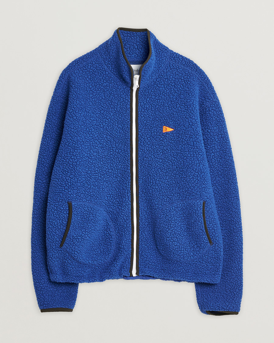 Uomini | Drake's Rib BRib Bound Fleece Jacket Blue | Pre-owned | Drake's Rib BRib Bound Fleece Jacket Blue