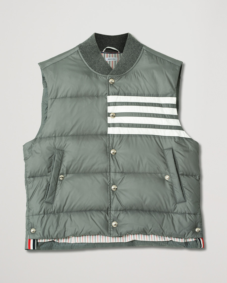 Uomini | Giacche | Pre-owned | Thom Browne 4 Bar Snap Front Down Vest Light Grey
