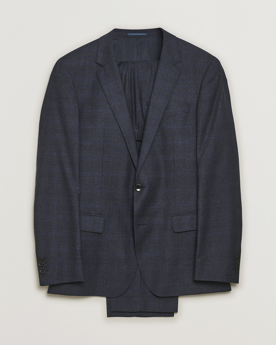 Uomini | Blazers | Pre-owned | BOSS Huge/Genius Slim Fit Wool Suit Check Blue 50