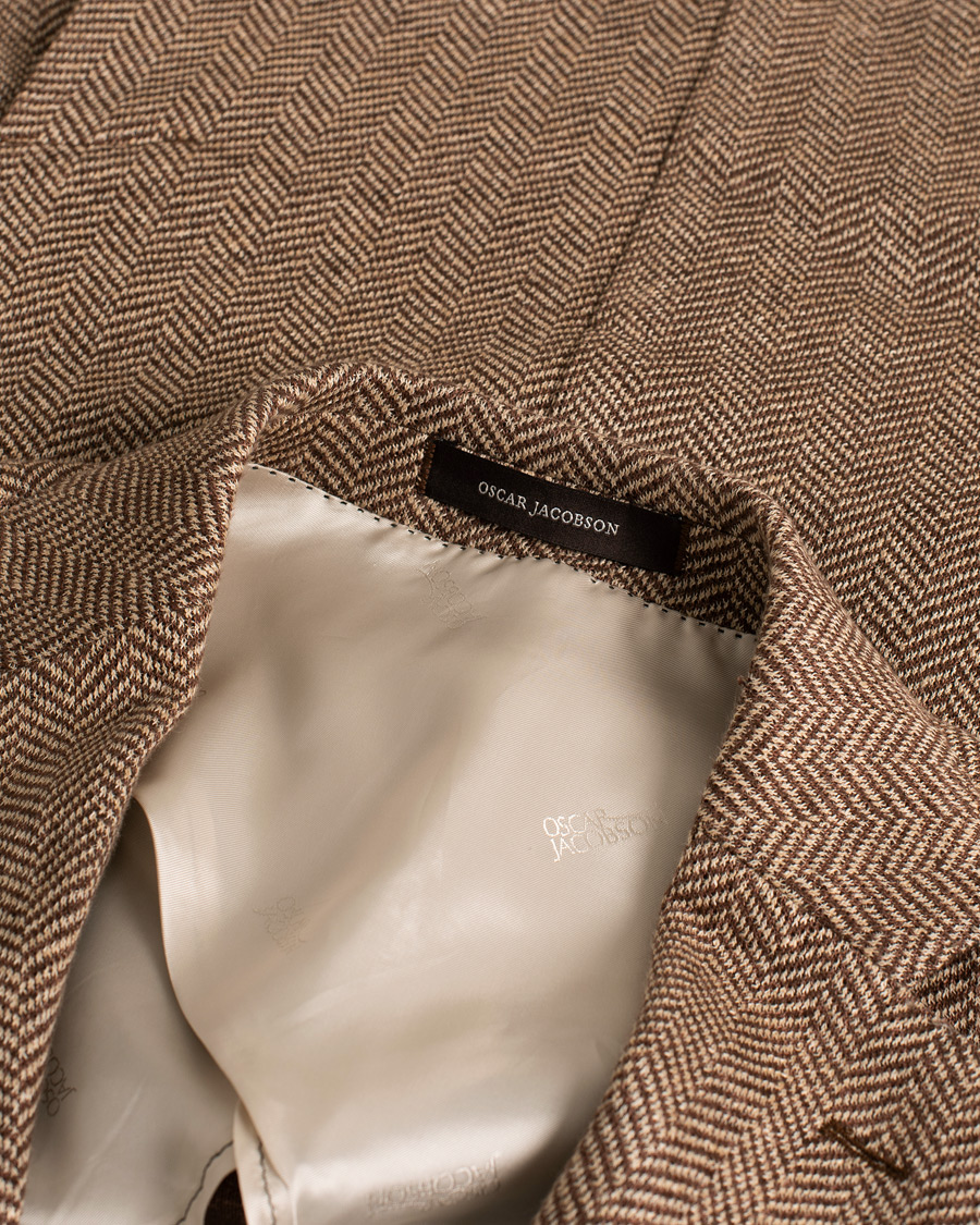 Uomini | Blazers | Pre-owned | Oscar Jacobson Egel Patch Herringbone Linen Blazer Brown