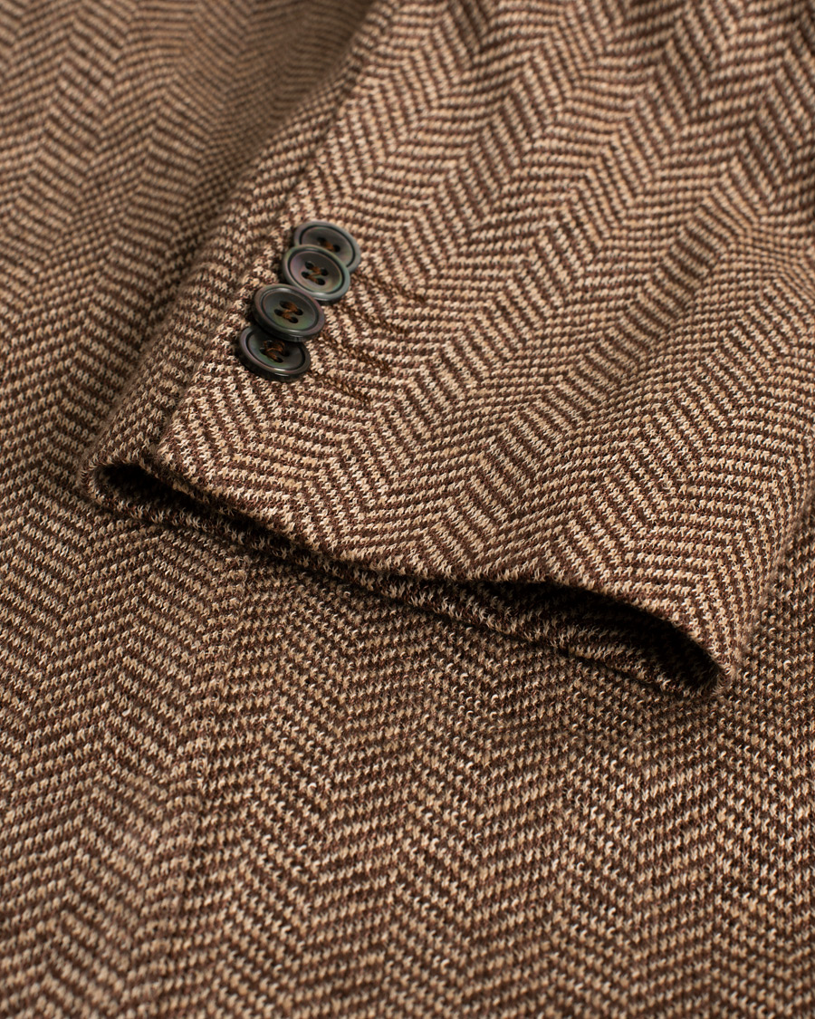Uomini | Blazers | Pre-owned | Oscar Jacobson Egel Patch Herringbone Linen Blazer Brown