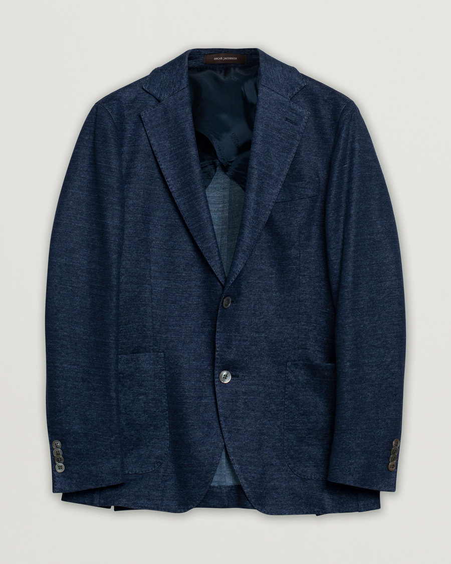 Uomini | Blazers | Pre-owned | Oscar Jacobson Egel Patch Linen Blazer Blue 50