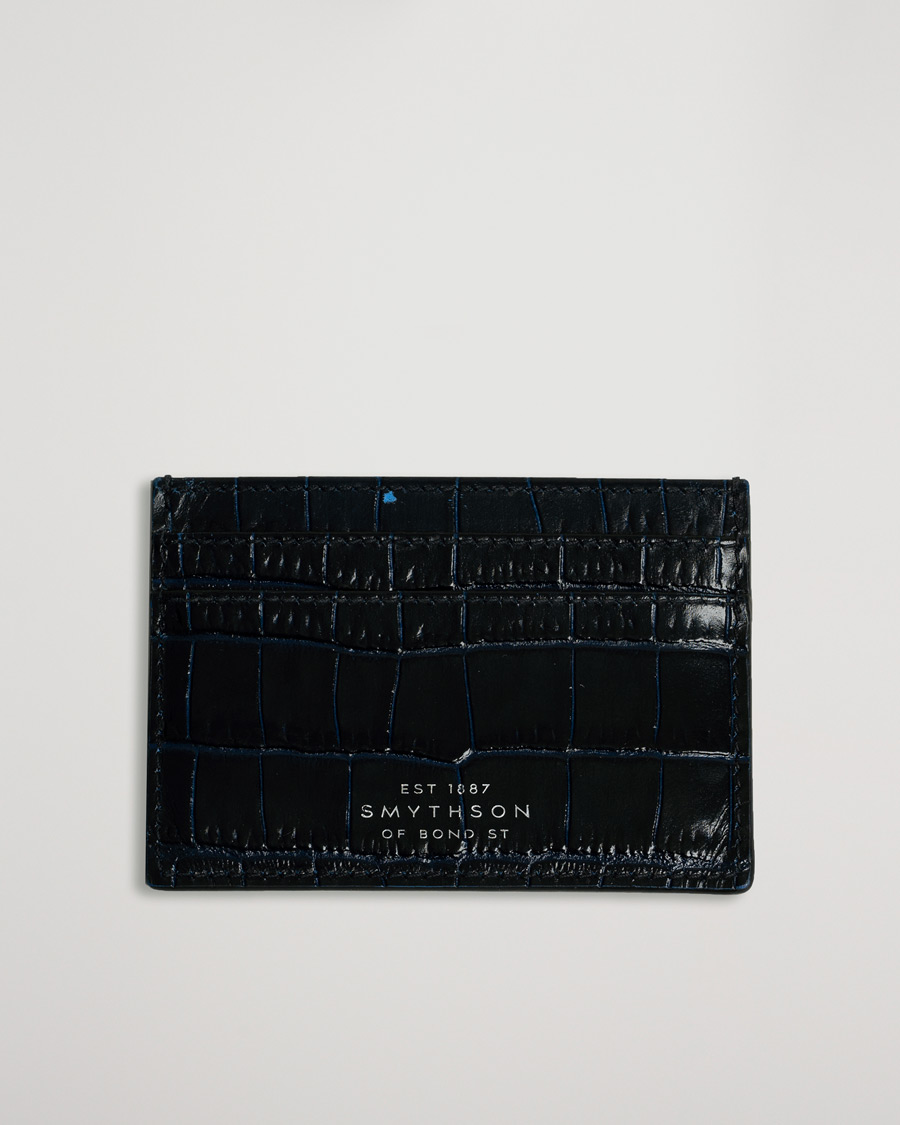 Uomini | Smythson Mara Flat Card Holder Navy | Pre-owned | Smythson Mara Flat Card Holder Navy