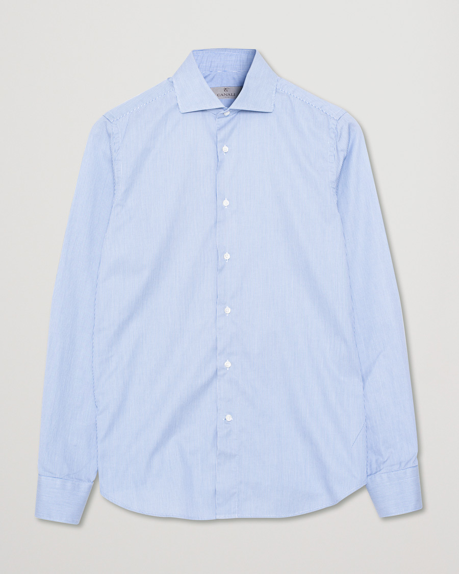 Uomini | Camicie | Pre-owned | Canali Slim Fit Cut Away Shirt Blue Stripe