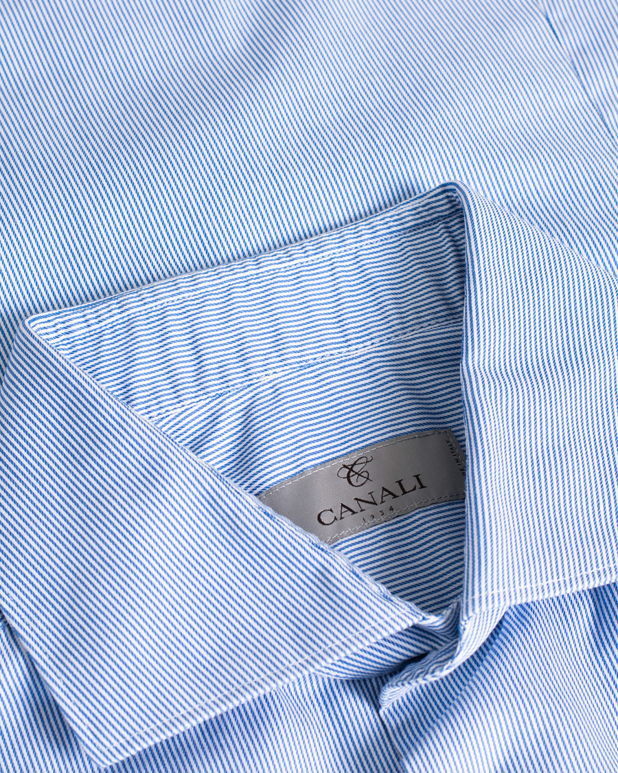 Uomini | Camicie | Pre-owned | Canali Slim Fit Cut Away Shirt Blue Stripe