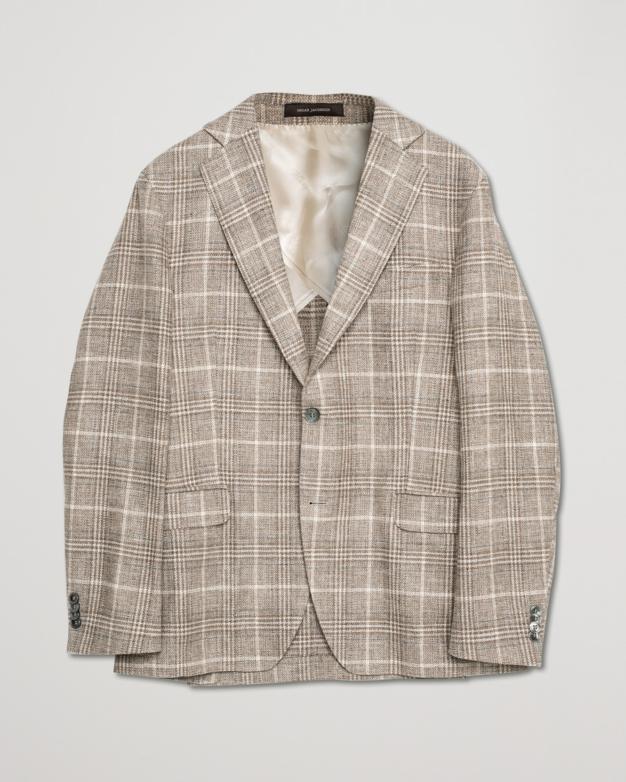 Uomini | Blazers | Pre-owned | Oscar Jacobson Ferry Soft Checked Wool Blazer Beige