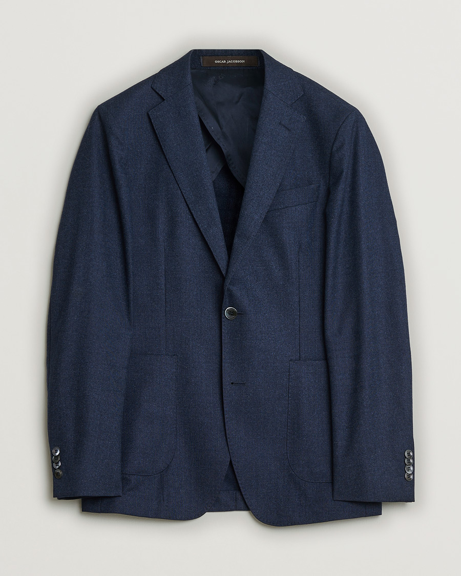 Uomini | Oscar Jacobson Einar Wool Flannel Blazer Blue Melange 46 | Pre-owned | Oscar Jacobson Einar Wool Flannel Blazer Blue Melange 46