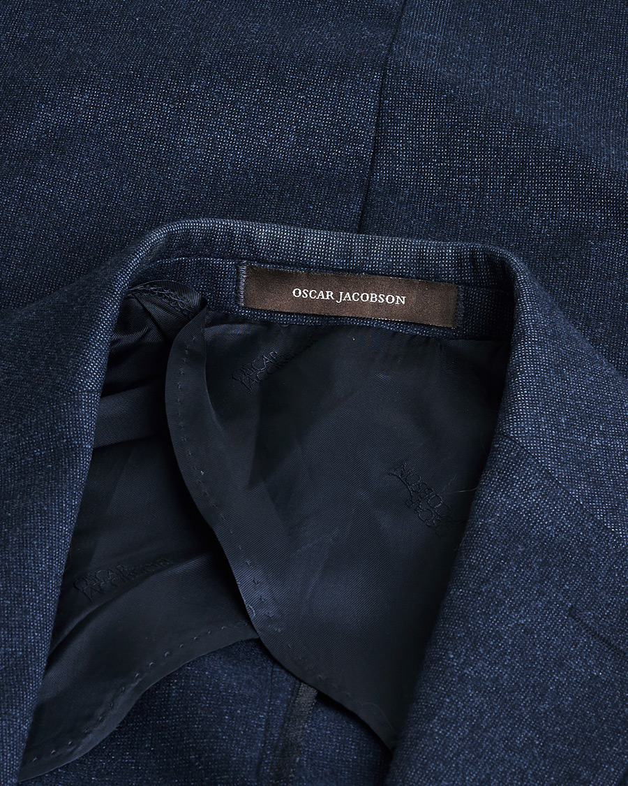 Uomini | Oscar Jacobson Einar Wool Flannel Blazer Blue Melange 46 | Pre-owned | Oscar Jacobson Einar Wool Flannel Blazer Blue Melange 46