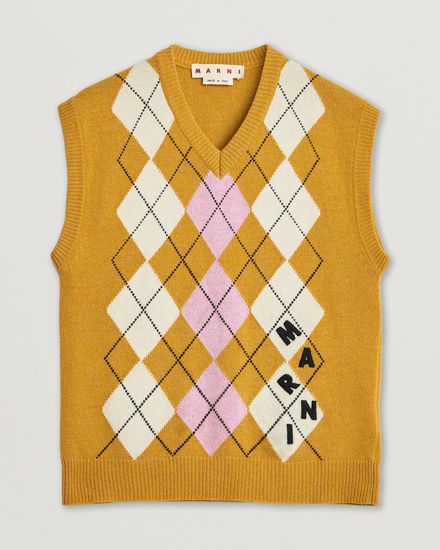 Uomini | Maglioni Pre-owned | Pre-owned | Marni Shetland Argyle Knit Vest White/Yellow 48ashmere Hoodie Beige S