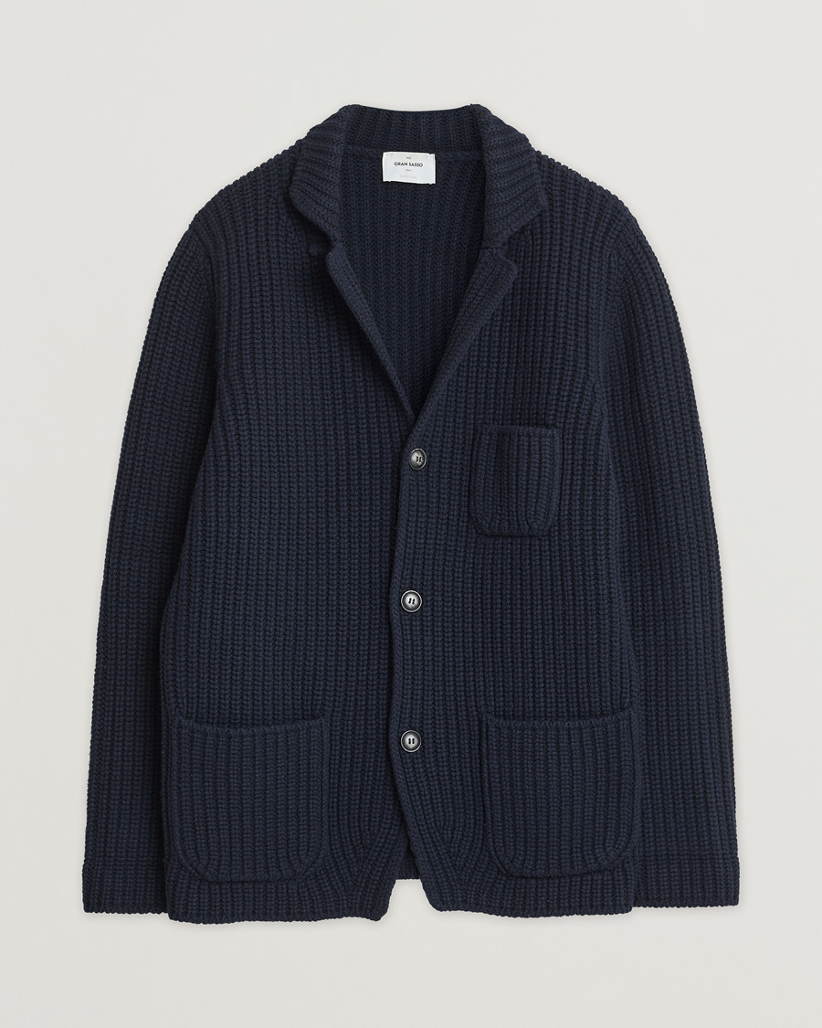 Uomini | Gran Sasso Heavy Wool Knitted Blazer Cardigan Navy | Pre-owned | Gran Sasso Heavy Wool Knitted Blazer Cardigan Navy