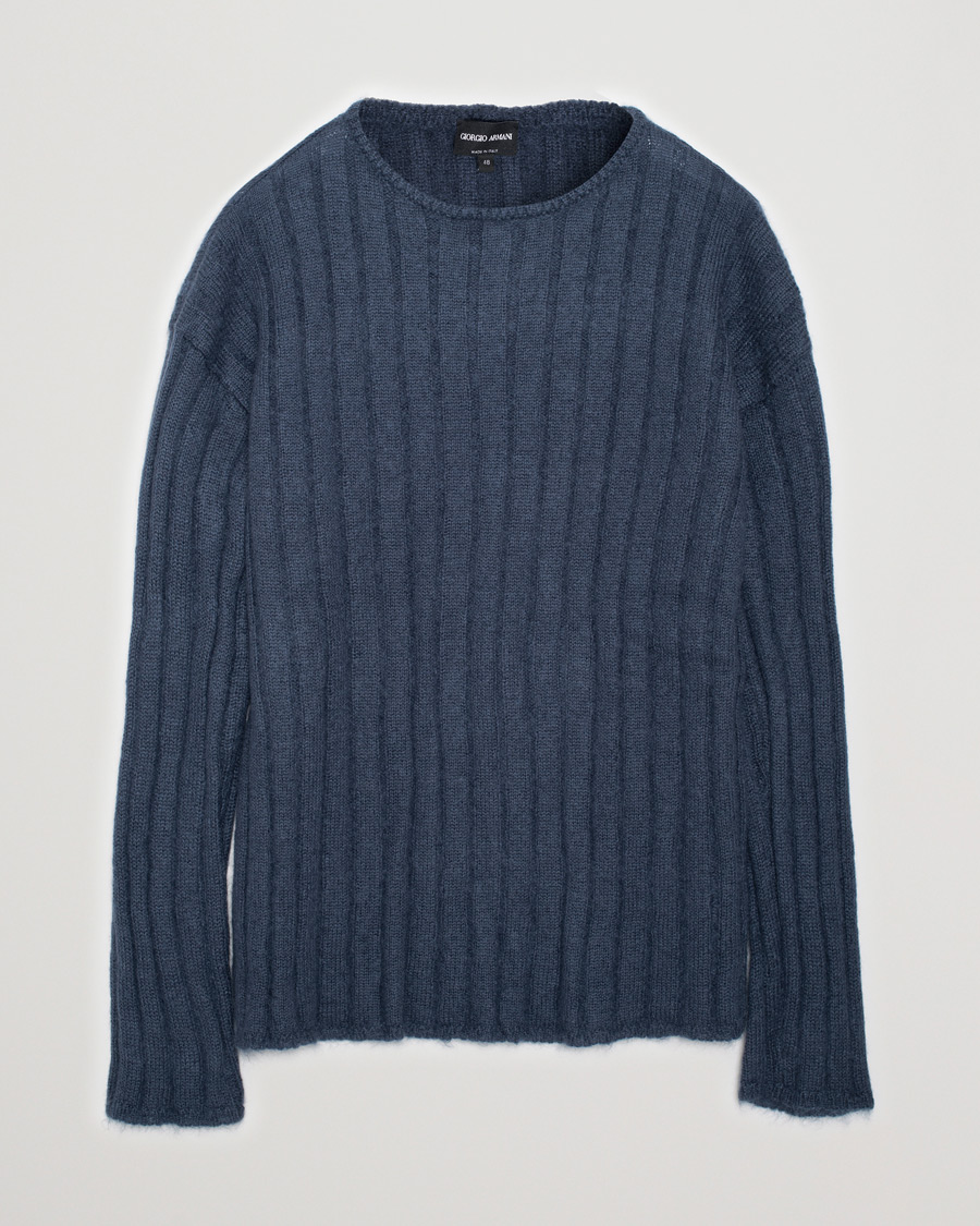 Uomini | Maglieria | Pre-owned | Giorgio Armani Rib Stitch Mohair Sweater Navy