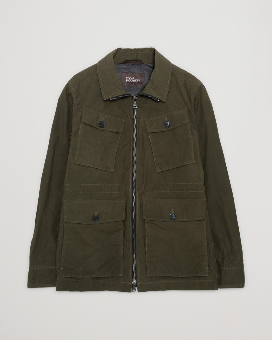 Uomini | Giacche | Pre-owned | Oscar Jacobson Balder Waxed Field Jacket Dark Green