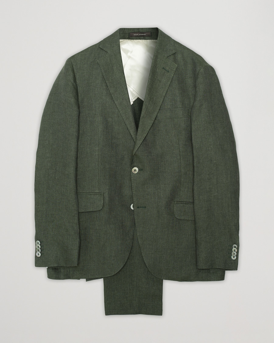 Uomini | Blazers | Pre-owned | Oscar Jacobson Ferry Linen Suit Green 50