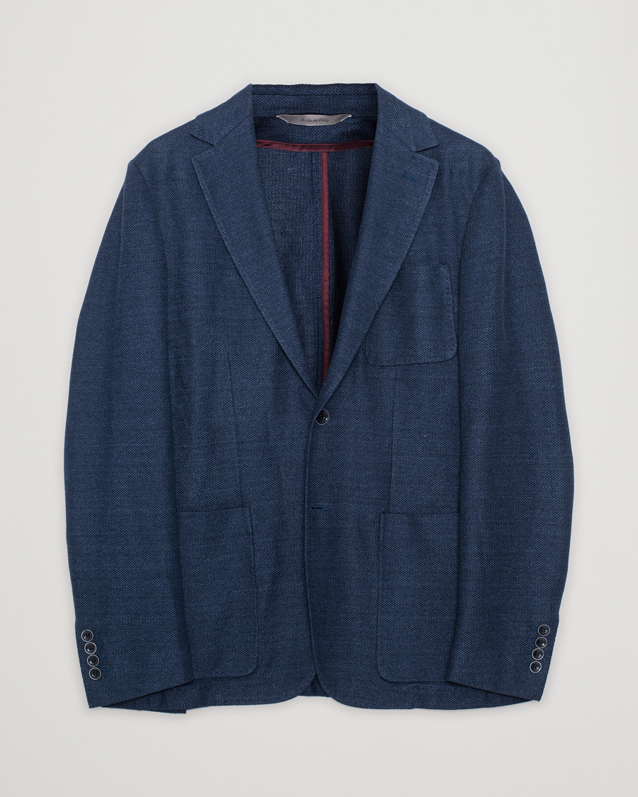 Uomini | Blazers | Pre-owned | Canali Linen/Cotton Jersey Blazer Dark Blue