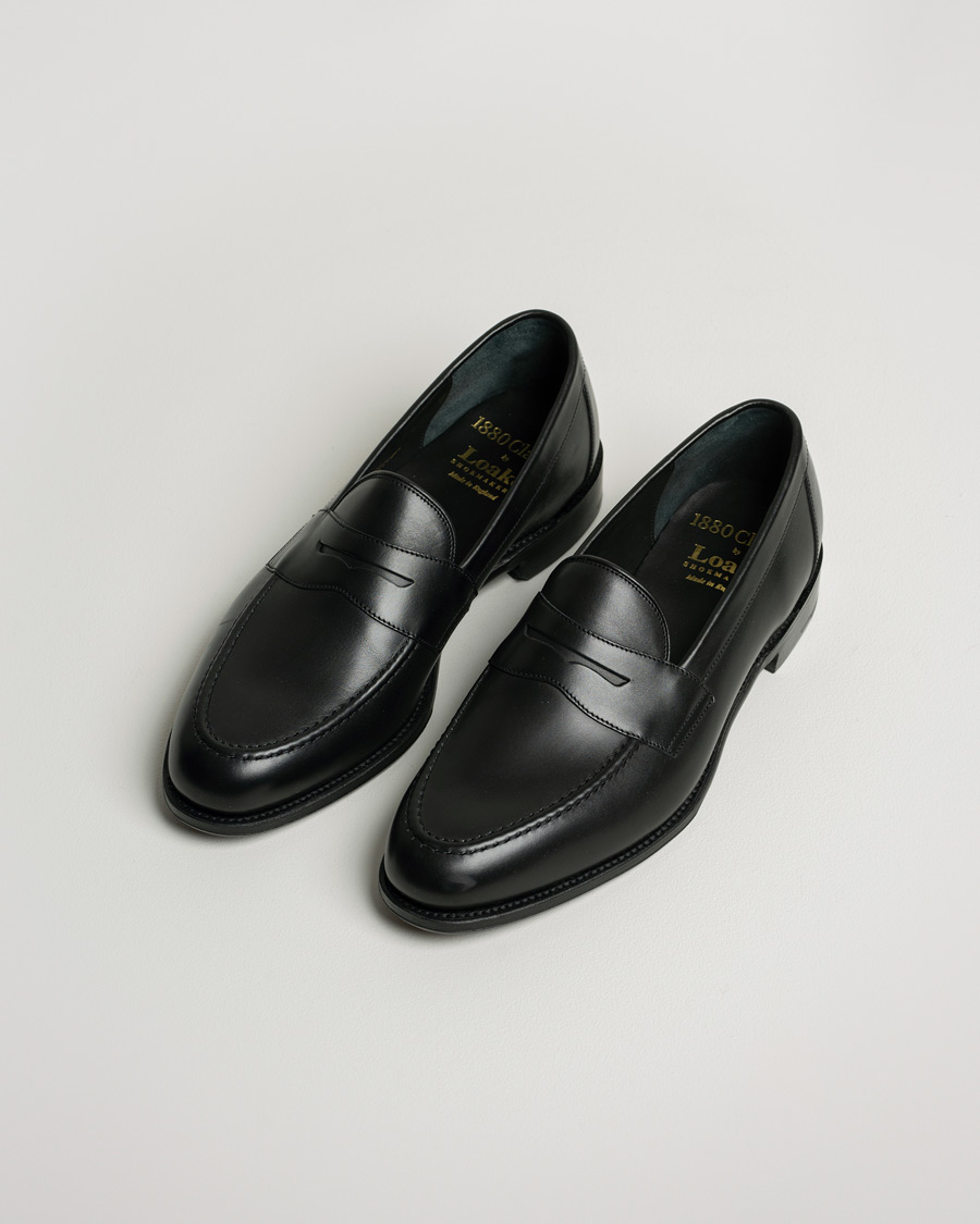 Uomini | Loake 1880 Hornbeam Eco Penny Loafer Black | Pre-owned | Loake 1880 Hornbeam Eco Penny Loafer Black