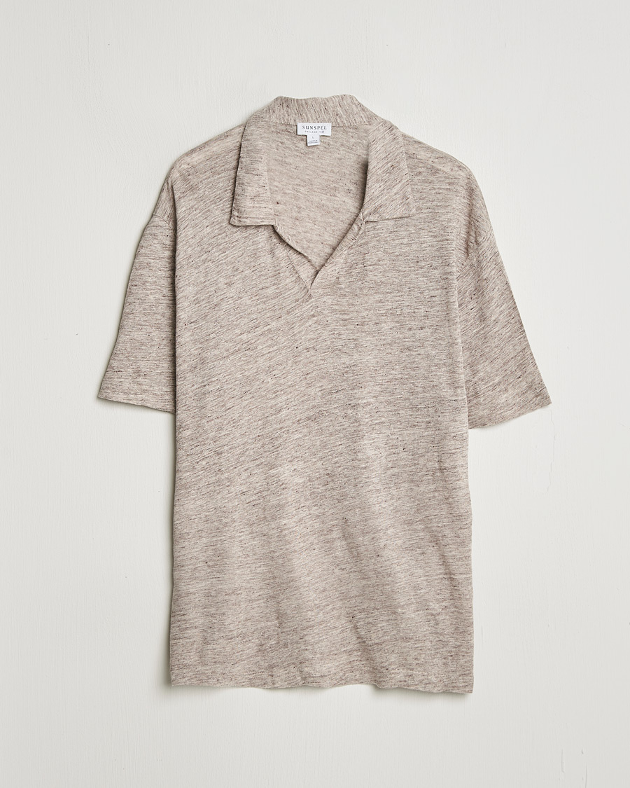 Uomini | Polo | Pre-owned | Sunspel Linen Polo Shirt Oatmeal Melange