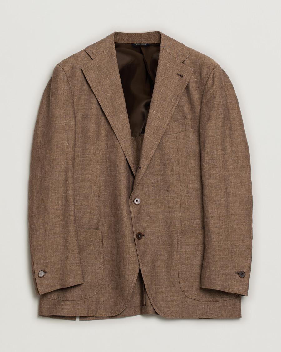 Uomini | Blazers | Pre-owned | Gabo Napoli Herringbone Linen/Wool Blazer Brown 52