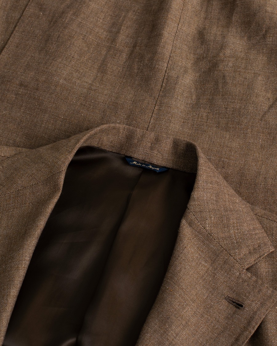 Uomini | Blazers | Pre-owned | Gabo Napoli Herringbone Linen/Wool Blazer Brown 52