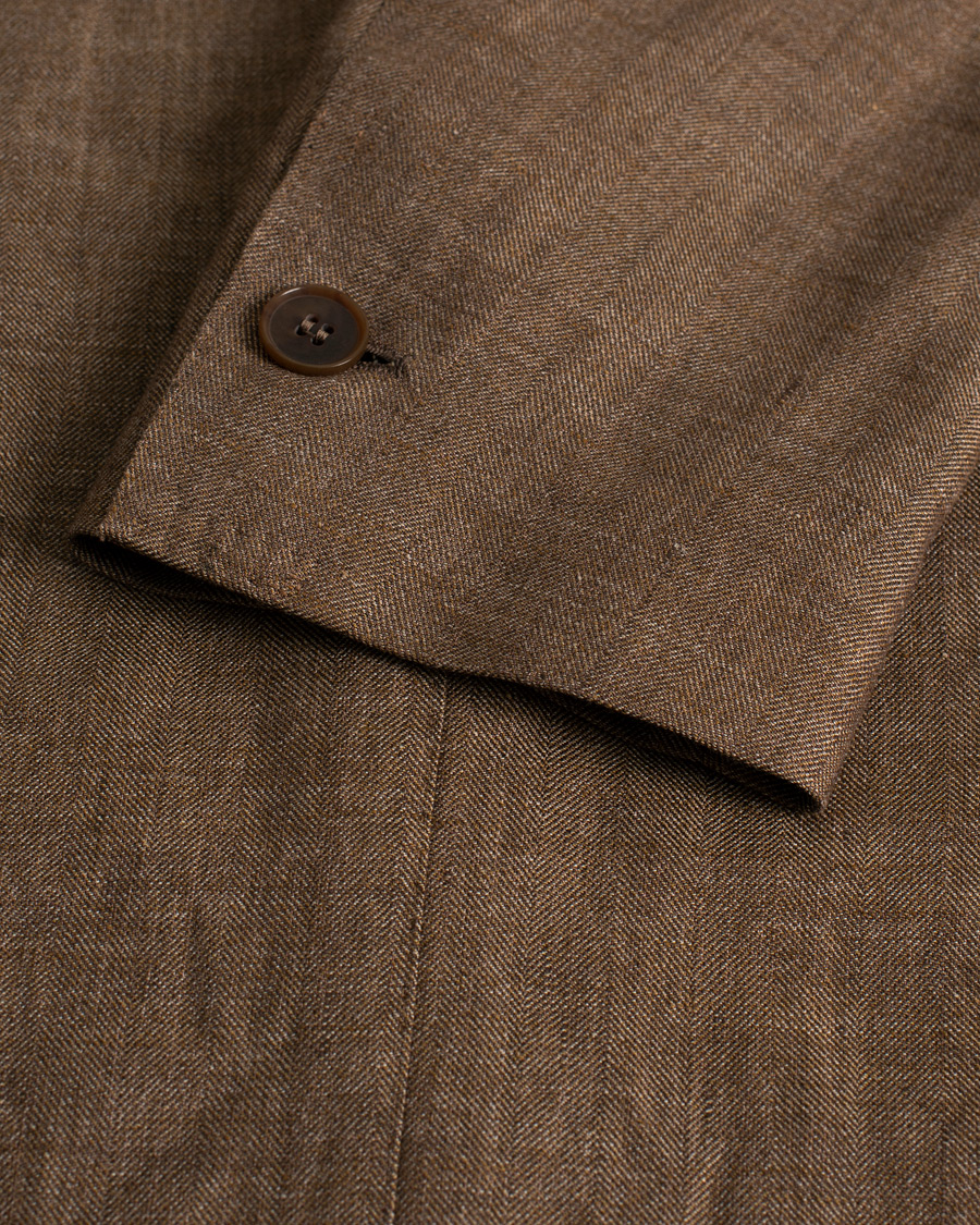 Uomini | Blazers | Pre-owned | Gabo Napoli Herringbone Linen/Wool Blazer Brown 52